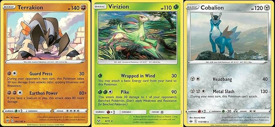 Ama la terraSALOMON DIALOGUE 25.5 Terrakion Virizion Cobalion -Pokemon 3 Card Lot - Legendary